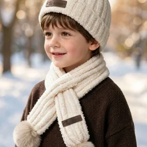Kid Fuzzy Plush Knitted Hat Scarf Winter Set