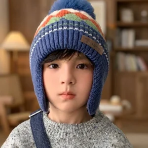 Kids Argyle Knit Earflap Beanie Hat