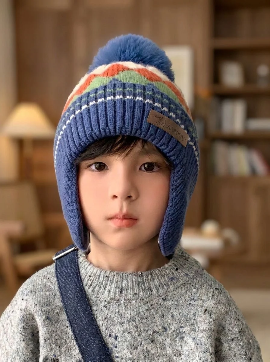 Kids Argyle Knit Earflap Beanie Hat