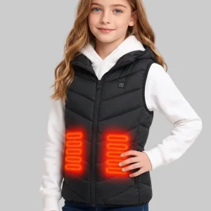 Girls Black Heated Hooded Gilet