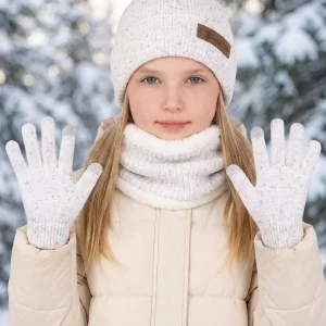 Kids Pom Pom Fleece Knit Hat Scarf Gloves Set