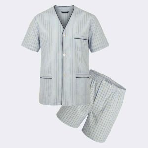 Pijama corto de hombre tela a rayas azules y verdes