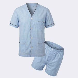 Pijama hombre de tela corto a cuadros pequeños