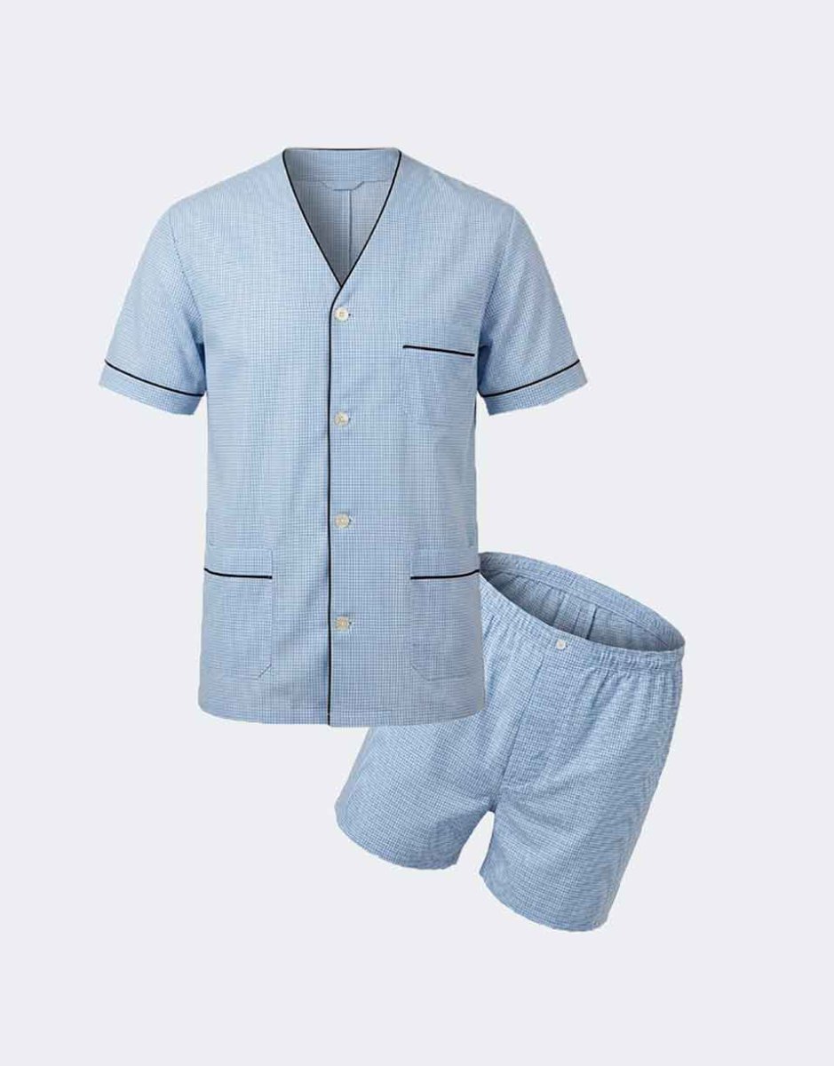 Pijama hombre de tela corto a cuadros pequeños - Imagen 2