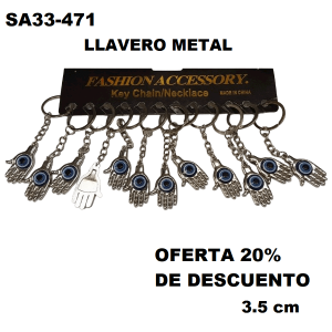 SA33-471 LLAVERO MANO CON OJO 20% DE DESCUENTO MINIMO 12 UNIDADES