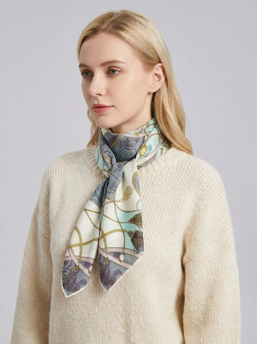 Women Silk Printed Satin Scarf - Imagen 7