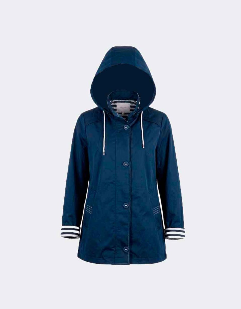 Parka mujer PRIMAVERA con capucha extraible en azul marino con detalles en blanco - Imagen 3
