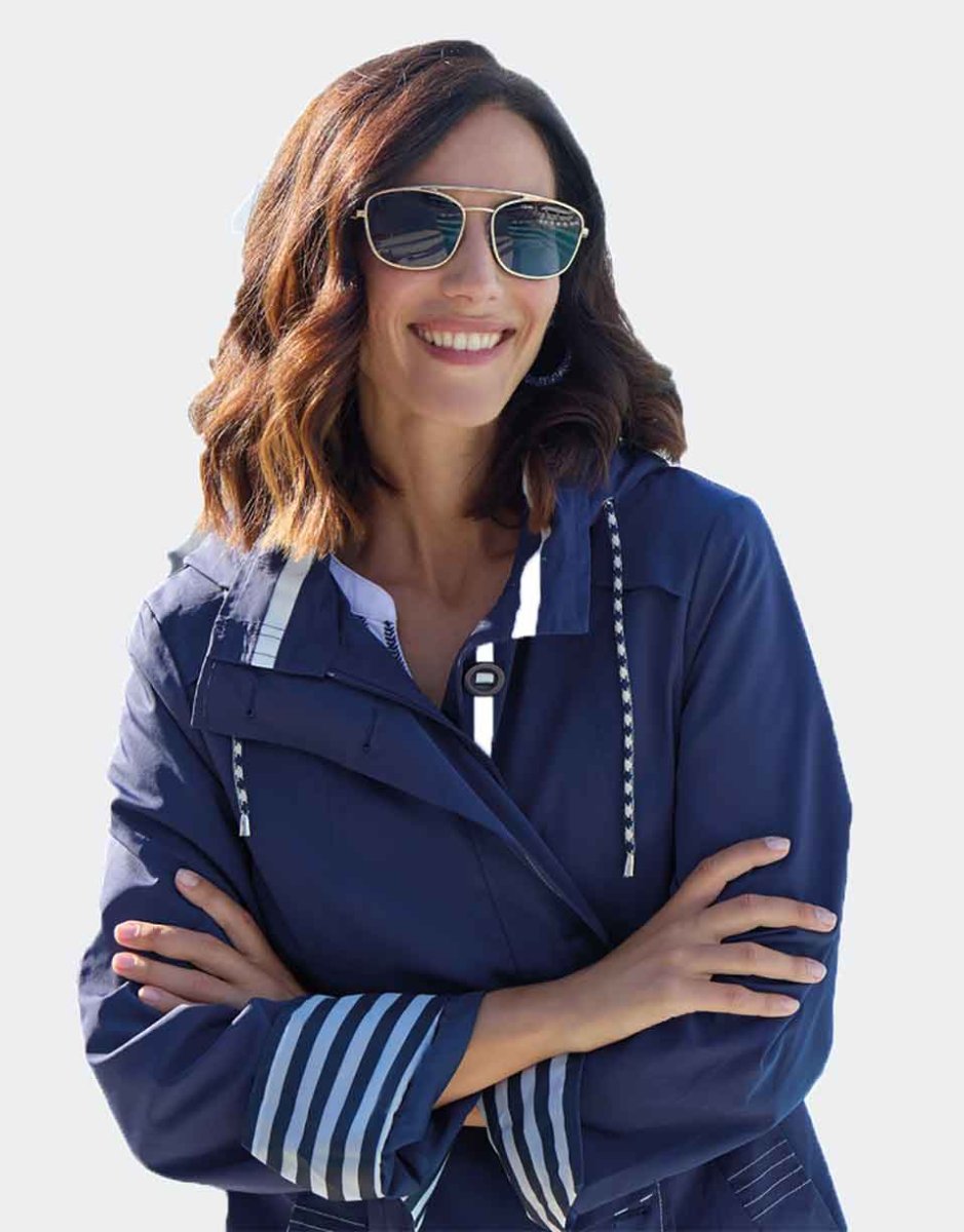 Parka mujer PRIMAVERA con capucha extraible en azul marino con detalles en blanco - Imagen 2