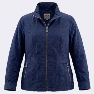 Parka de mujer PRIMAVERA con cuello mao, cremallera y bolsillos con cremallera de color  azul marino