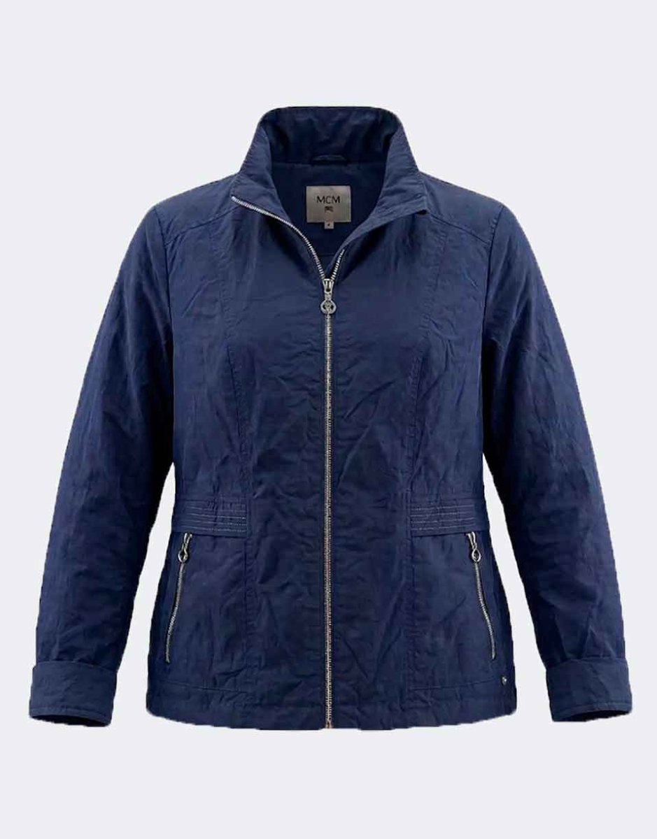 Parka de mujer PRIMAVERA con cuello mao, cremallera y bolsillos con cremallera de color azul marino - Imagen 2