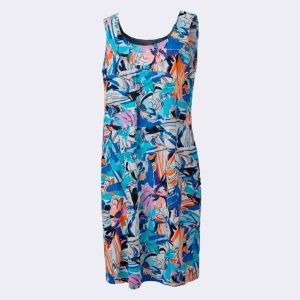 Bata vestido mujer de punto SIN MANGAS con bolsillos estampado flores abigarrado