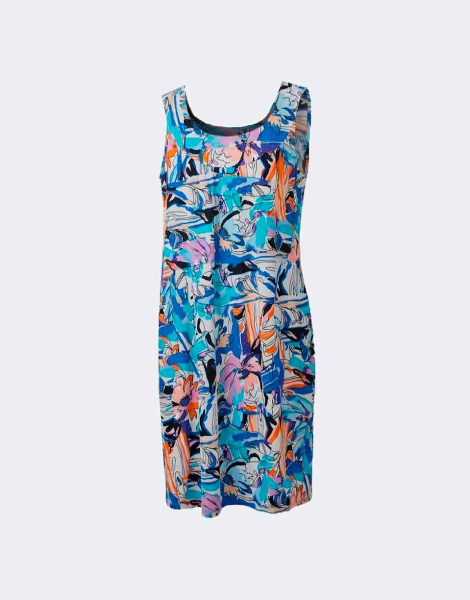 Bata vestido mujer de punto SIN MANGAS con bolsillos estampado flores abigarrado - Imagen 2