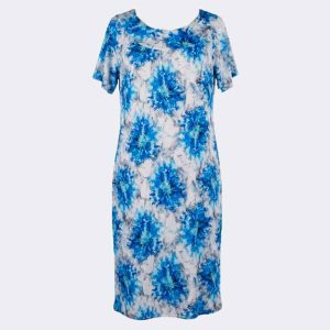 Bata vestido de mujer punto MANGA CORTA con bolsillos estampado acuarela en azules y gris