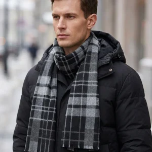 Men Plaid Fleece Lined Scarf