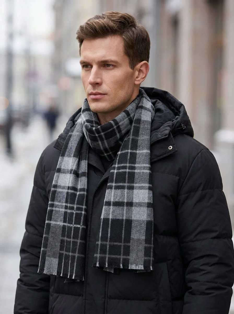 Men Plaid Fleece Lined Scarf - Imagen 2