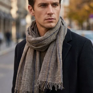 Men Striped Cotton Linen Scarf