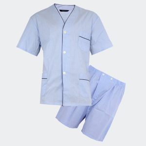Pijama hombre tela corto a cuadros pequeños en azul