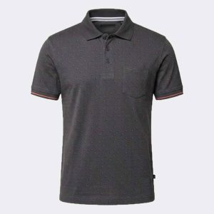 Polo hombre manga corta con bolsillo color gris oscuro con estampado muy pequeño