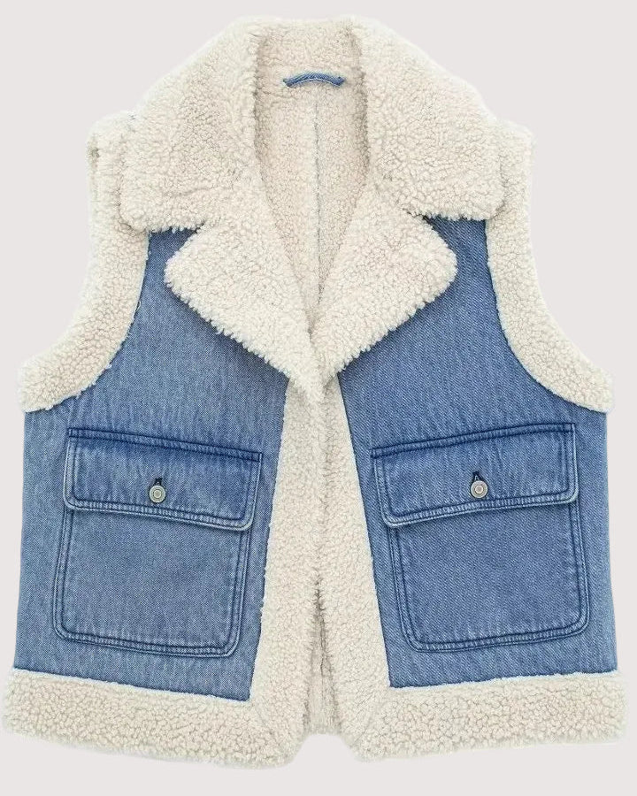 Chaleco de Denim con Interior de Efecto Lana - Denim Sherpa - Imagen 3