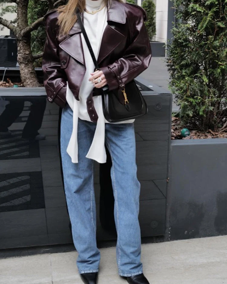 Chaqueta Biker Corta de Piel Sintética - Imagen 6