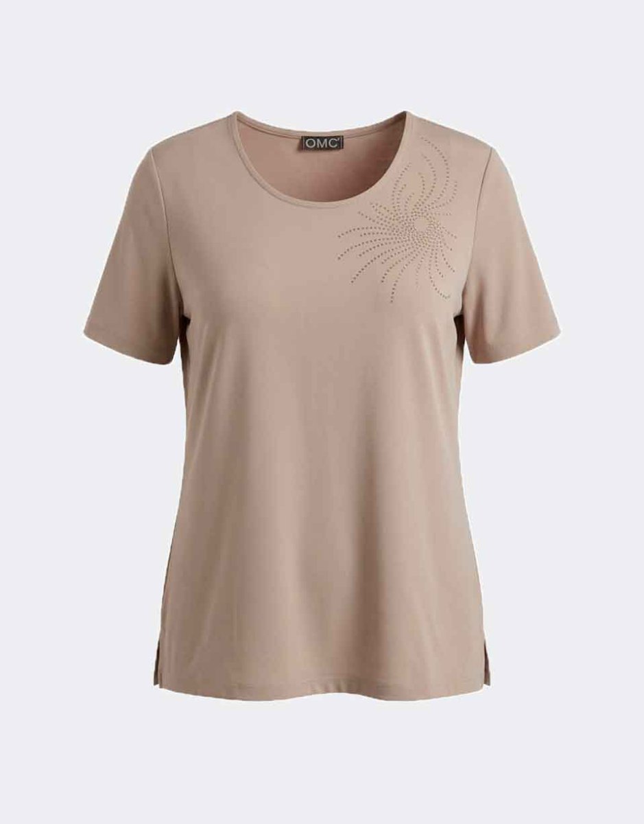 Camiseta mujer punto cuello redondo color liso con detalle tachuelas - Imagen 3