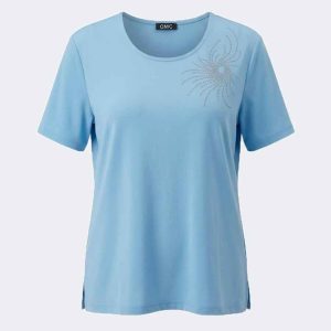 Camiseta mujer punto cuello redondo color liso con detalle tachuelas