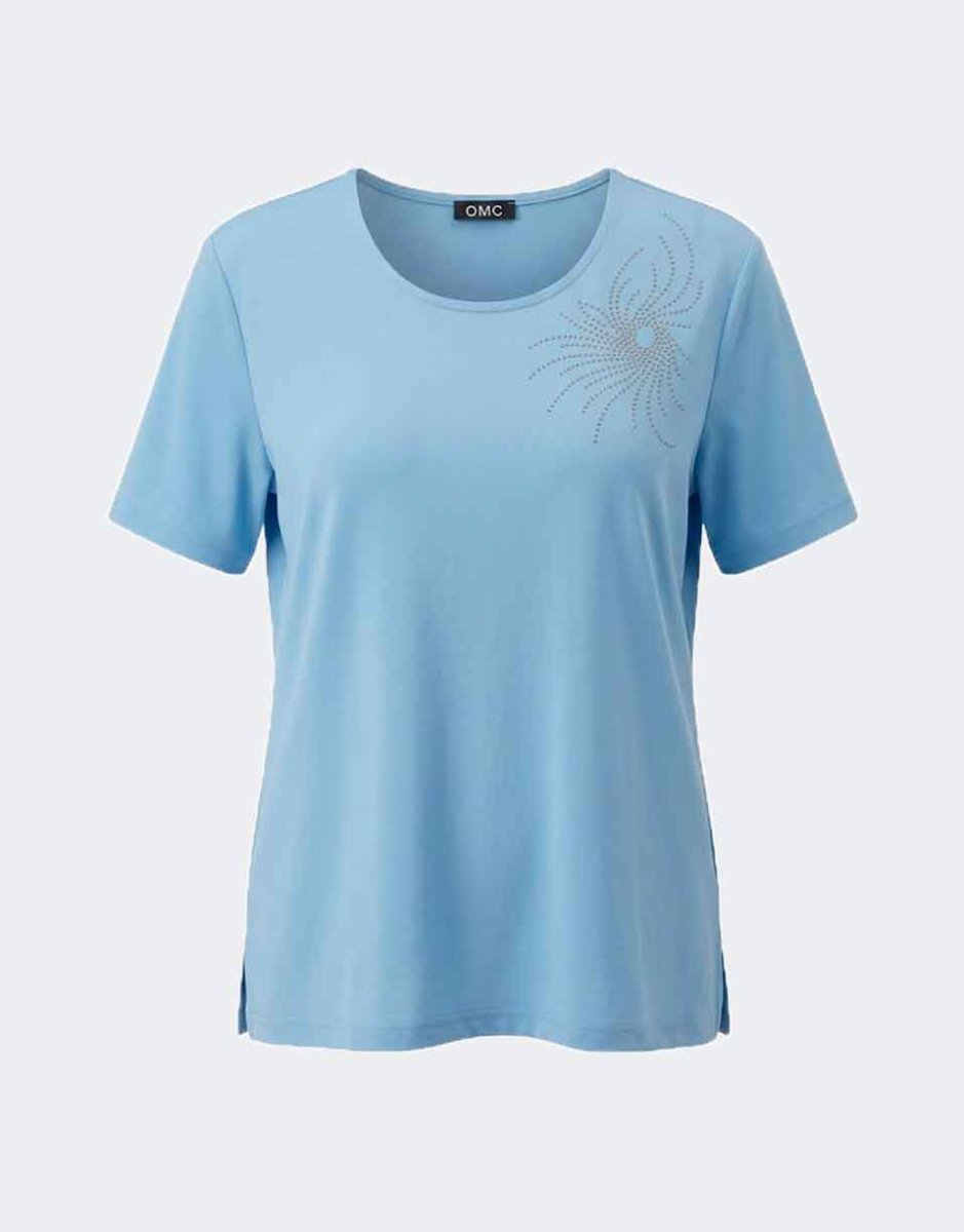 Camiseta mujer punto cuello redondo color liso con detalle tachuelas - Imagen 2