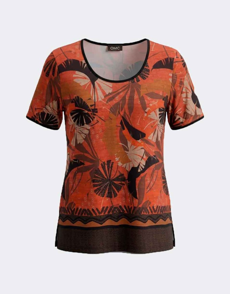 Camiseta punto cuello redondo de mujer estampado hojas - Imagen 3
