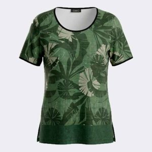 Camiseta punto cuello redondo de mujer estampado hojas
