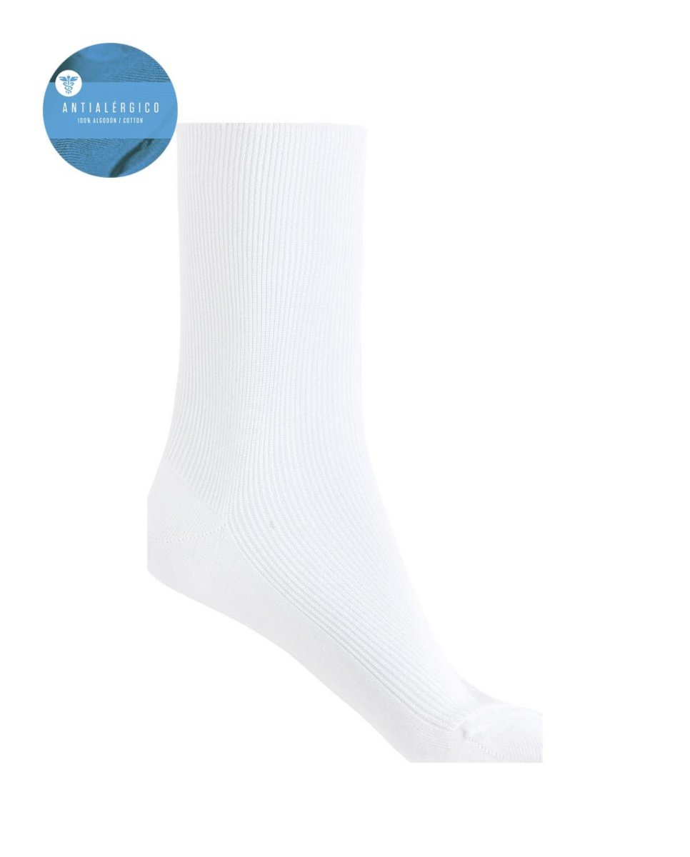 Calcetines de Algodón Mercerizado de Canalé – Antialérgico. Color Blanco. Punto Blanco - Imagen 2
