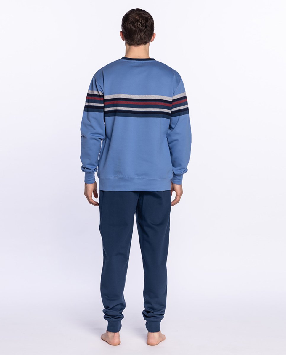 Pijama Largo de Felpa con Rayas, Showery de Punto Blanco. 34631-70 - Imagen 3