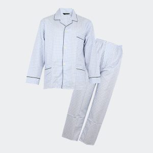 pijama hombre tela cuadro pequeño azul