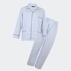 pijama hombre tela cuadros pequeños azul con pequeña linea roja