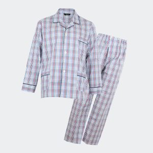 pijama tela hombre cuadros grandes azules con lineas finas rojas
