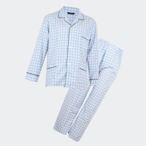 pijama tela hombre cuadros medianos azules con línea roja