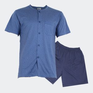 Pijama punto fino hombre abierto corto estampado azul