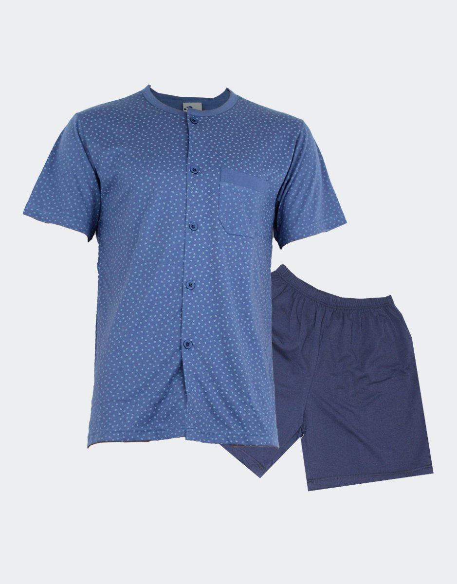 Pijama punto fino hombre abierto corto estampado azul
