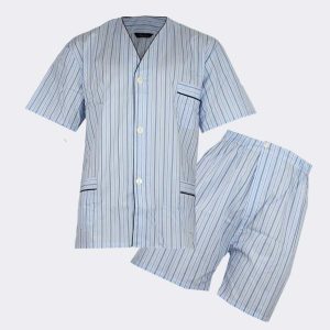 Pijama hombre TELA CORTO abierto rallas azul