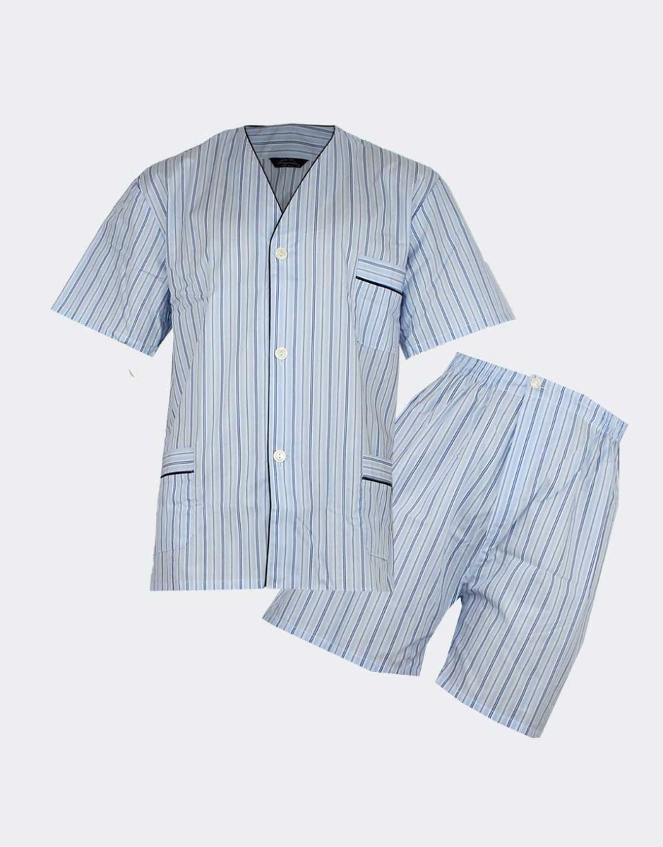 Pijama hombre TELA CORTO abierto rallas azul - Imagen 2
