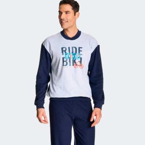 Pijama hombre punto felpa grueso con canalé con dibujo ‘Ride Bike’