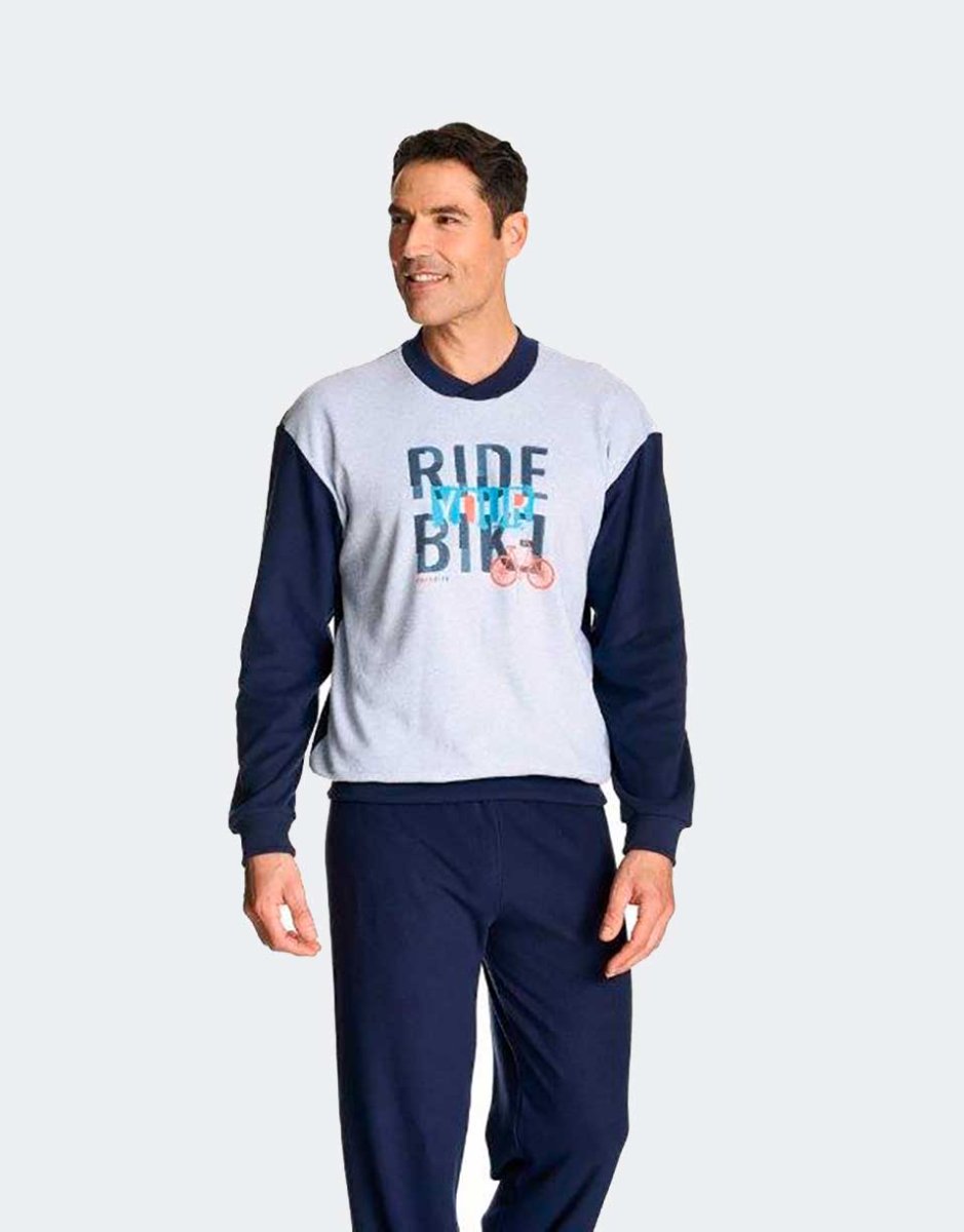 Pijama hombre punto felpa grueso con canalé con dibujo ‘Ride Bike’ - Imagen 2