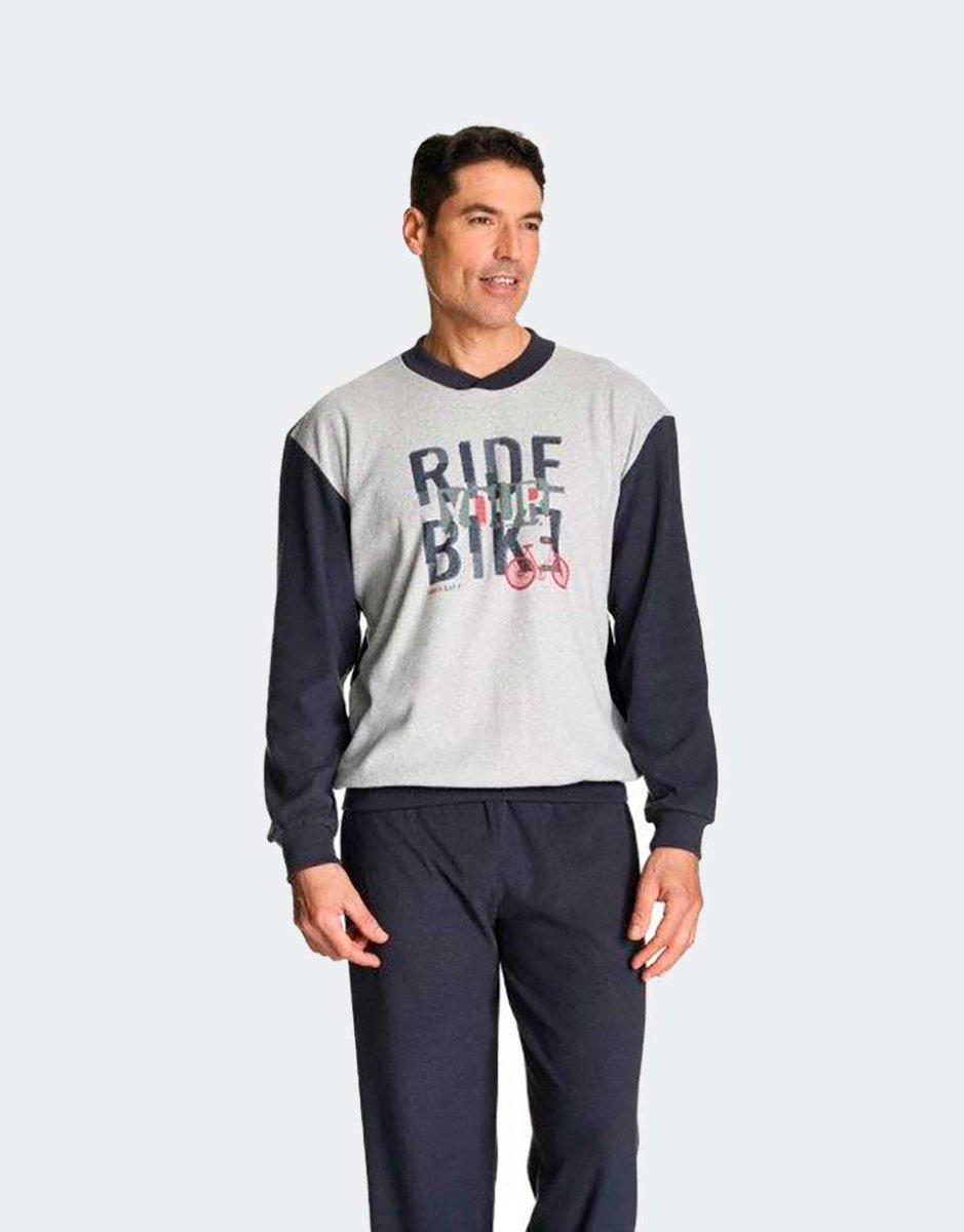 Pijama hombre punto felpa grueso con canalé con dibujo ‘Ride Bike’ - Imagen 3