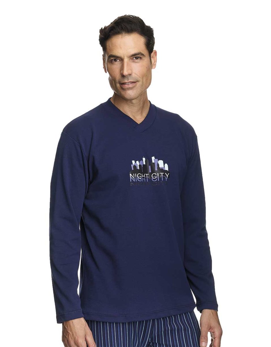 Pijama hombre felpa con dibujo ‘Nigth City’