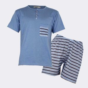 Pijama hombre punto corto con tapeta dos botones y bolsillo