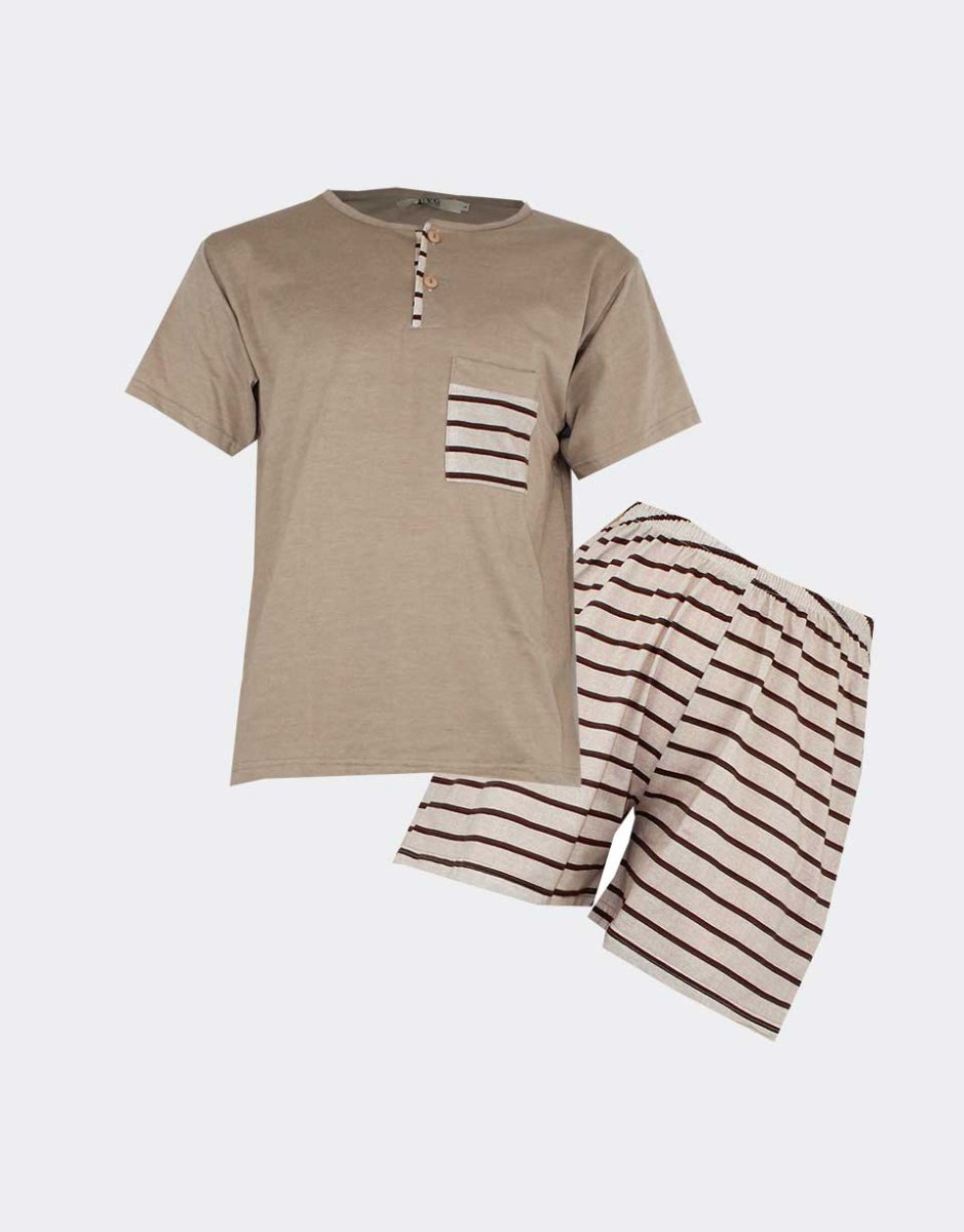 Pijama hombre punto corto con tapeta dos botones y bolsillo - Imagen 3