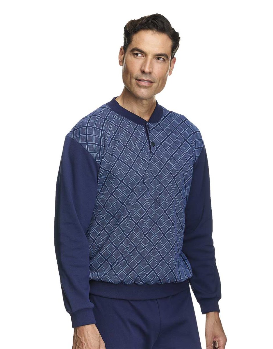 Pijama hombre punto felpa con tapeta botones acabado en canalé estampado a rombos - Imagen 2