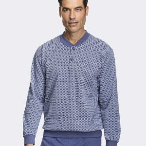 Pijama hombre punto felpa estampado con tapeta botones acabado en canalé