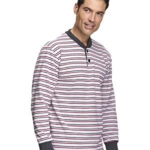 Pijama hombre felpado grueso con tapeta de botones a rallas vistosas