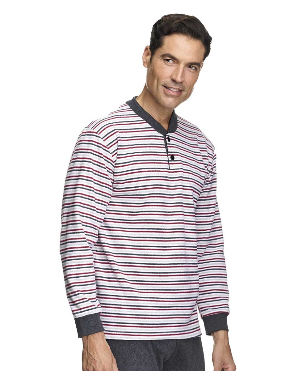 Pijama hombre felpado grueso con tapeta de botones a rallas vistosas