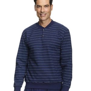 Pijama hombre punto felpado grueso con tapeta de botones a rayas